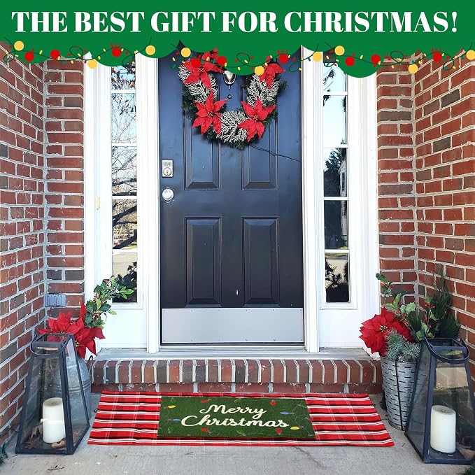 2 Pcs Outdoor Door Mat Combo Set Layered Outdoor Rug and Coir Welcome Doormat Non Slip Outside Floor Mat for Front Porch Entryway Patio Yard Decor(Light String,24'' X 51',18'' X 28'')