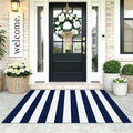 KOZYFLY Striped Rug 3x5 Front Door Rugs Blue White Cotton Woven Washable Indoor Outdoor Rug Entrance Doormat for Front Porch Kitchen Patio Decor Outdoor Mat