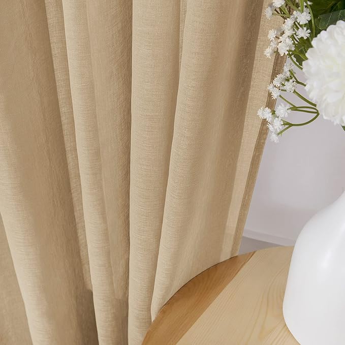 Tollpiz Sheer Tier Curtain Linen Textured Half Kitchen Curtains Sheer Light - Image 3