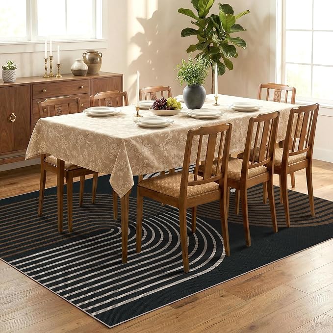 COZYLOOM 4x6 Striped Rainbow Outdoor Rug, Washable Easy Jute Rug for Living Room, Stain Resistant Non Shedding Neutral Area Rugs with Non Slip Backing for Bedroom, Entryway, Patio, Black Brown