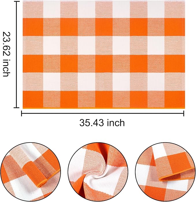 Fall Door Mat Outdoor 24''x35''Orange and White Outdoor Porch Rug Cotton Woven Washable Layered Doormat for Halloween Door Mat,Kitchen,Farmhouse,Entryway