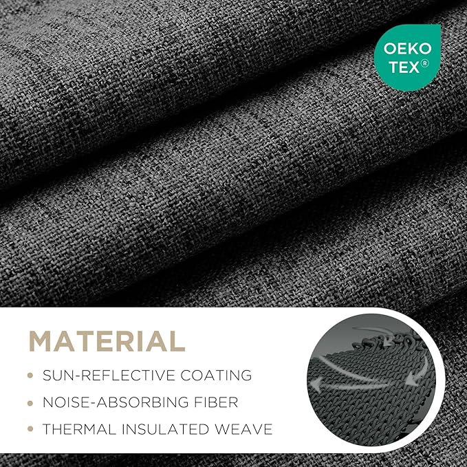 Joydeco Blackout Curtains for Bedroom - 100% Light Blocking 2 Panels Set Black Drapes 42" W x 96" L, Thermal Insulated Room Darkening Curtains, Linen Textured for Living Room, Rod Pocket & Back Tabs