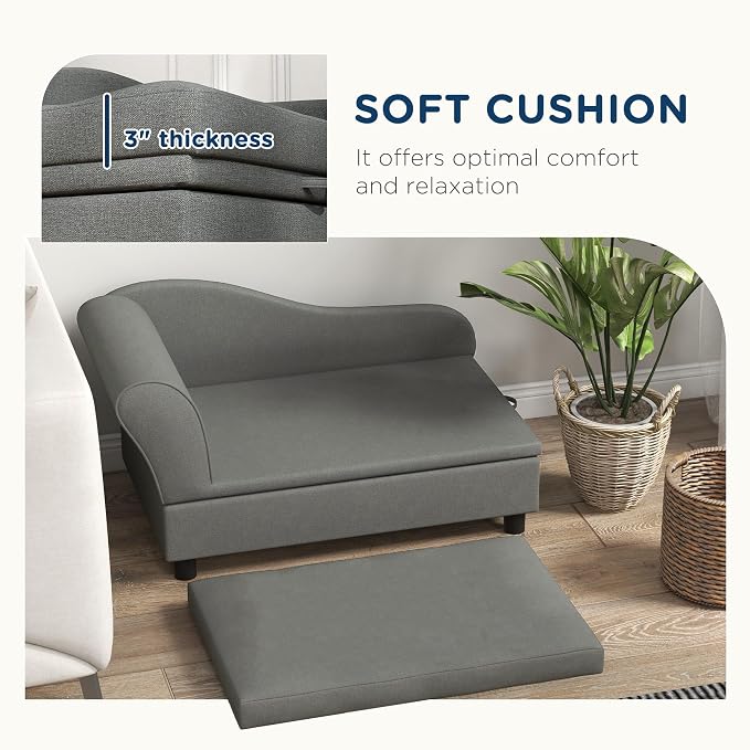 PawHut Pet Sofa, Dog Couch, Elevated Pet Bed for Small Dogs, with Hidden Storage, Soft Tufted Cushion, Gray