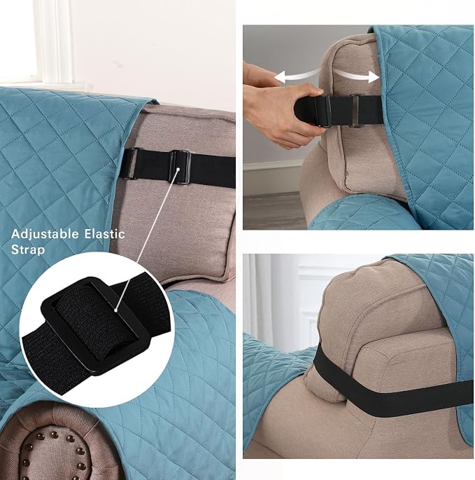 Sofa Protector for Dogs/Cats/Pets Sofa Covers Slipcover Quilted Couch Coveres Loveseat Covers with Non Slip Elastic Strap Water Resistant Seat Width: 54" (Oversized Loveseat, Smoke Blue/Beige)