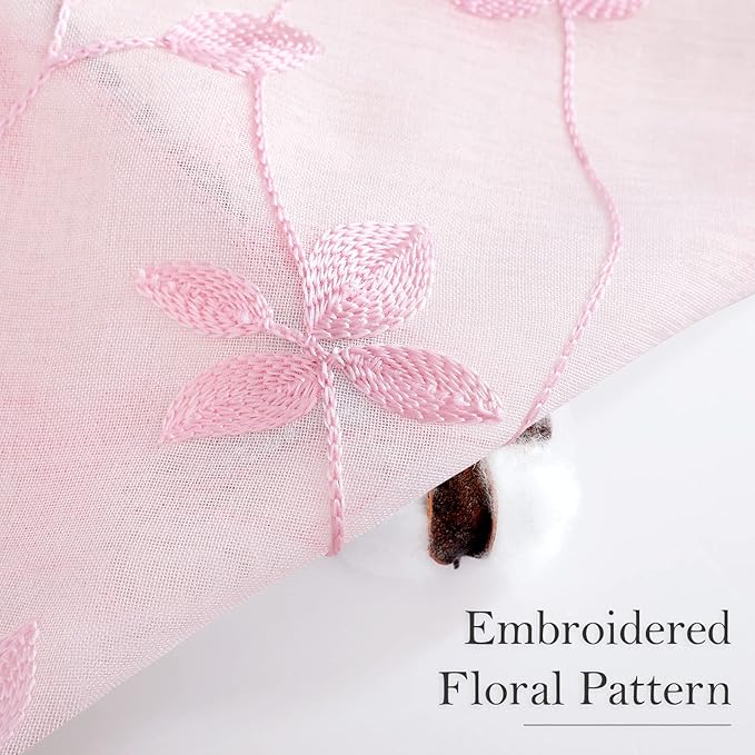HOMEIDEAS Pink Sheer Curtains 52 X 84 Inches Length 2 Panels Embroidered Vine - Image 2