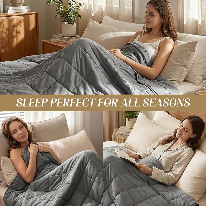 Smart Queen Weighted Blanket for Adults (10 lbs, 48” x 72”, Twin Size) Breathable Heavy Throw Blanket for 80-120 lbs, Soft Thick Blankets with Cooling Glass Beads, All Season, Machine Washable, Grey
