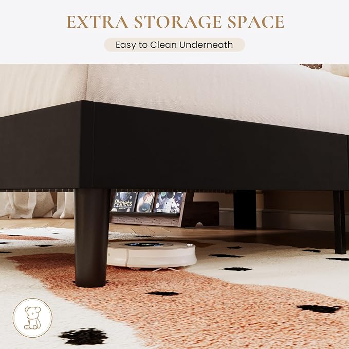SHA CERLIN Twin Size Velvet Bed Frame with Adjustable Headboard, Black | Vertical Channel Tufted Design, Upholstered Platform Bed, Wood Slats Support/No Box Spring Needed/Easy Assembly