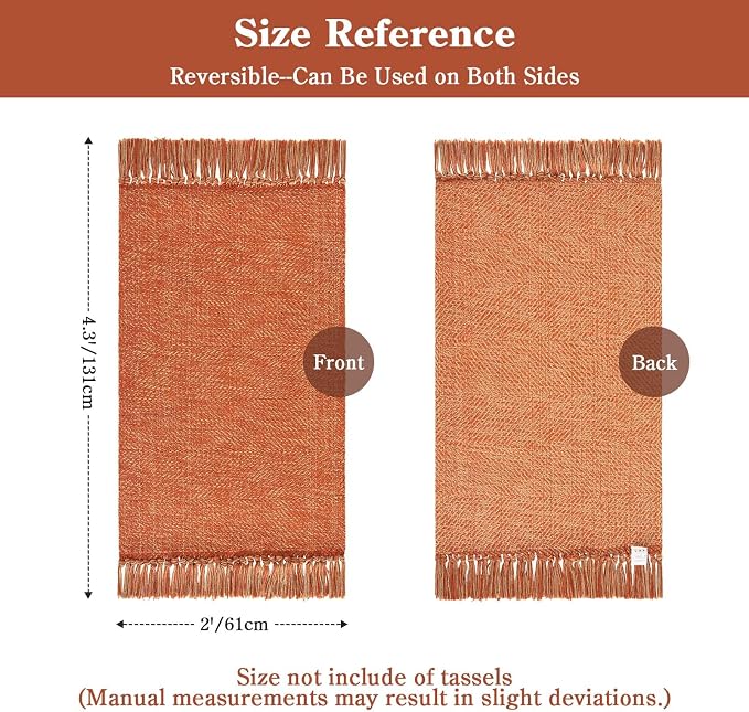 Collive 2' x 4.3' Indoor Outdoor Rug, Modern Farmhouse Kitchen Runner Rugs Hand-Woven Bathroom Mat, Washable Entry Carpet Reversible Front Door Mats for Laundry Bedroom Porch Terracotta Fall Decor