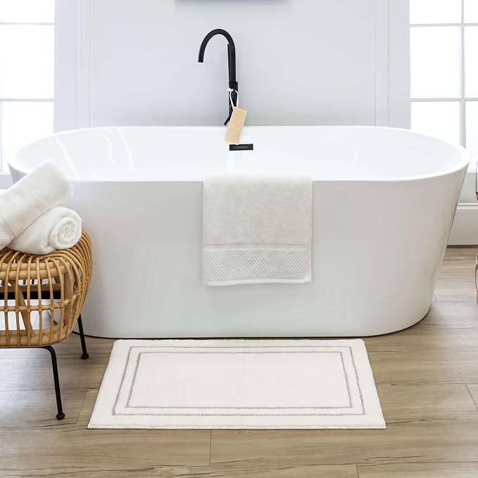 Mohawk Home Corona Casual Geometric White 2' X 3' 4" Machine Washable Bath Mat Perfect for Bathroom