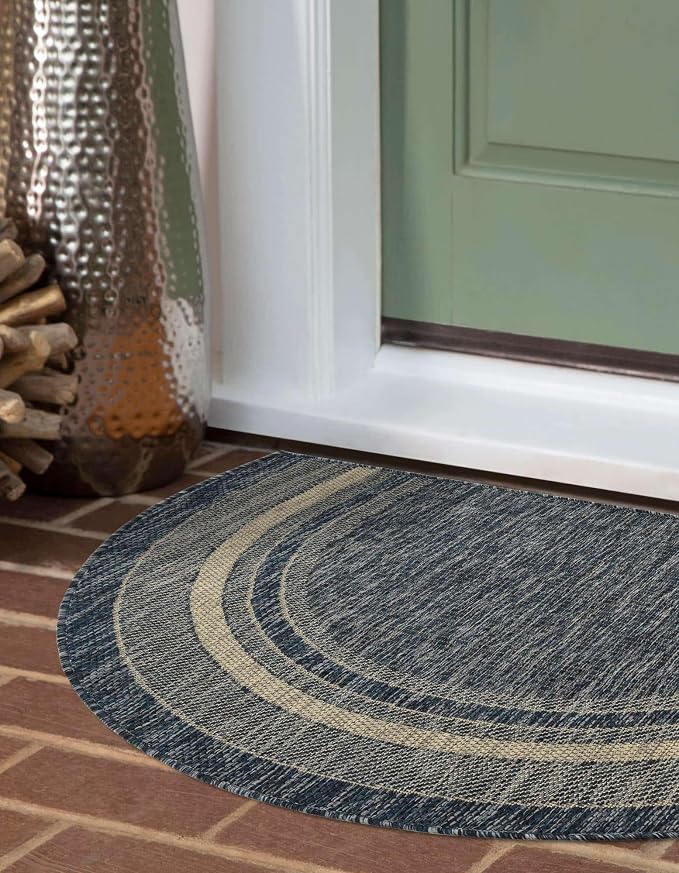 Unique Loom Outdoor Border Collection Area Rug - Soft Border (2' 7" x 4' 1" Hearth Blue/Ivory) (Pack of 2)