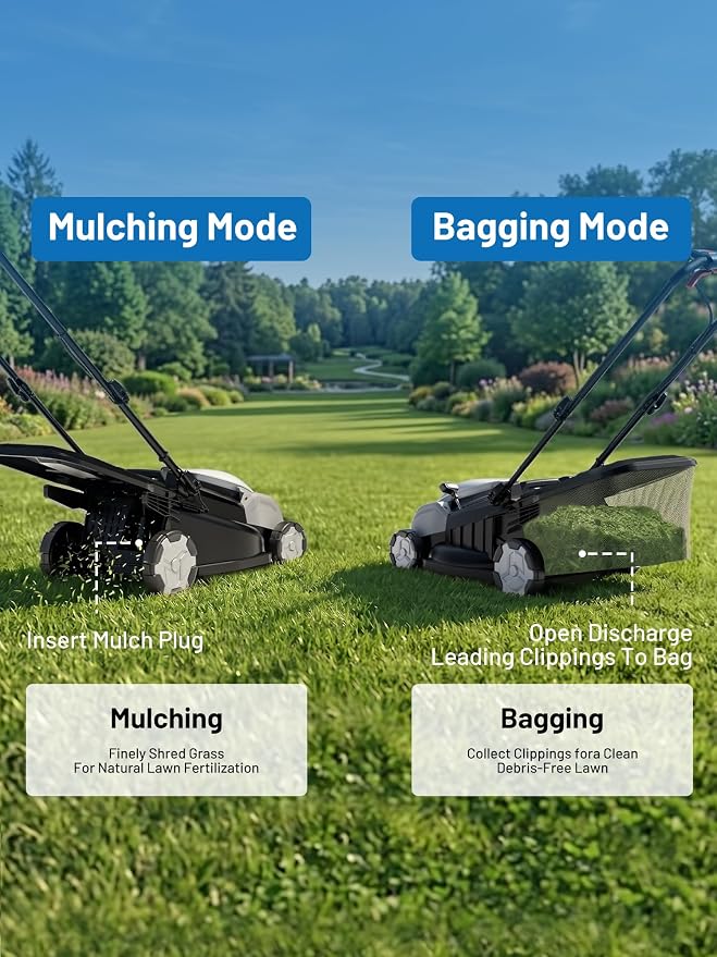 Litheli 40V Lawn Mower 18" Electric Self Propelled, Lightweight Cordless Lawn Mower Brushless with 6-Position Height Adjustment,20V 4.0Ah Battery