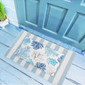 Fourluoo 2 Piece Beach Door Mat Combo Set 100% Coco Coir Welcome Mat and 28 x 40 Inch Blue White Striped Rug Layering Front Door Rug for Outdoor Entrance Front Porch