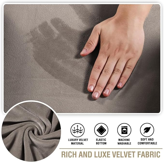 H.VERSAILTEX Stretch Velvet 3 Piece T Cushion Sofa Slipcovers - Individually Fitting Cushion Covers for 3 Cushion Couch - Stay in Place (Taupe)