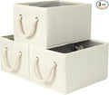 StorageWorks Fabric Storage Bins for Shelves, Storage Baskets for Closet Organization, Organizer Bins for Clothes Storage, Beige, White & Ivory, 3-Pack, Small