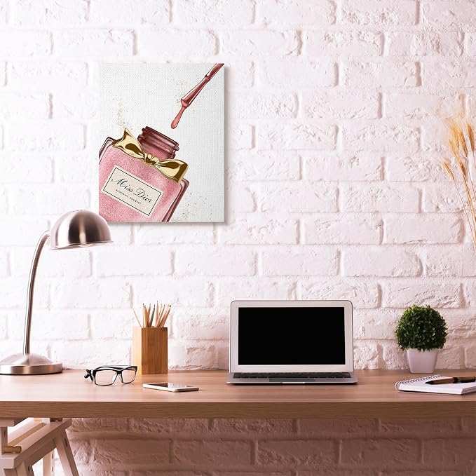 Stupell Industries 'Makeup Nail Polish Brush Pink Gold Drip', Canvas Art, 24 x 30 Inches, Easy to Hang and Sturdy, Made in USA, by Ziwei Li