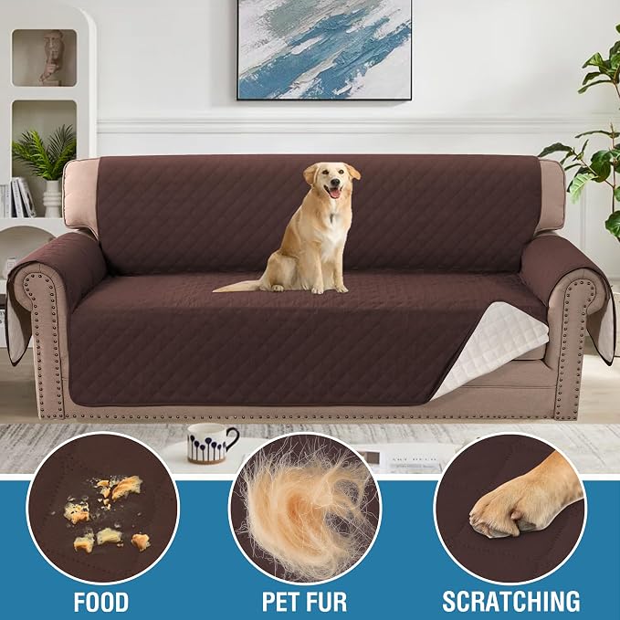H.VERSAILTEX Couch Cover, Sofa Covers for 3 Cushion Couch, Dog Couch Cover Protector, Furniture Covers for Pets, 100% Waterproof Cover with Non-Skid Backing & Elastic Straps(Sofa, Chocolate)