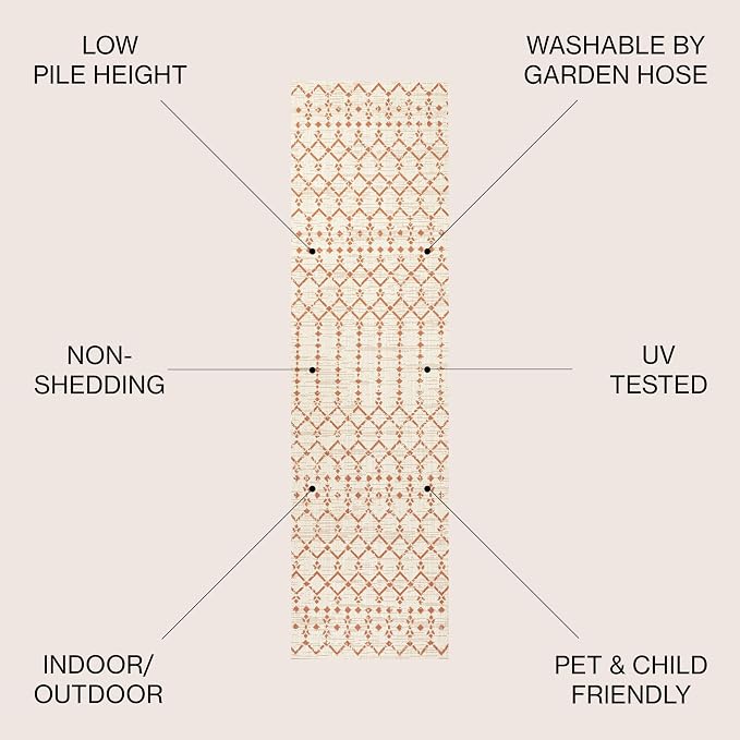 JONATHAN Y Moroccan Geometric Indoor Outdoor Runner Rug 2X8 Cream/Orange, Ourika Textured Weave for Backyard, Patio, Porch, Easy-Cleaning, High Traffic, Pet-Friendly, Non-Shedding (SMB108O-28)