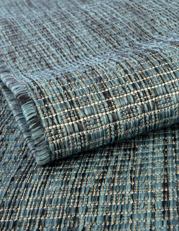 Unique Loom Outdoor Solid Collection Area Rug (10' x 14' 1" Rectangle Teal/Navy Blue)