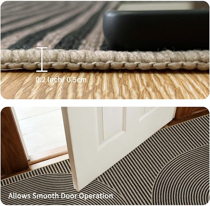 Non-Slip Jute Rug for Entryway: 3x5 Outdoor Mat - Black Curve Pattern | Safe Walking for Family All Day and Help with Cutting Slip Falls by 70%
