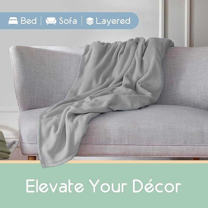 Full/Queen Size Microfleece Blanket | Fleece Bed Blanket | All-Season Comfort | Supersoft Lightweight | Plush Throw Blanket for Bed Couch or Sofa | Pet-Friendly | Light Grey