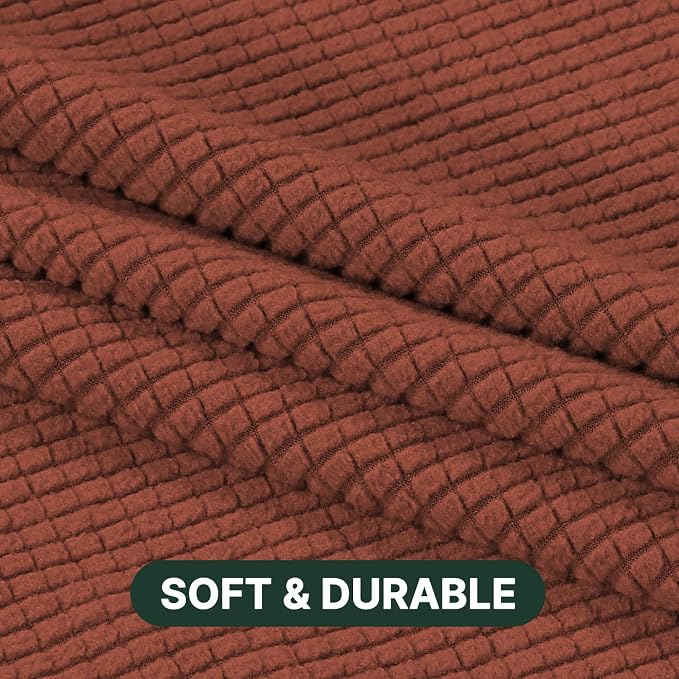 H.VERSAILTEX Stretch 3 Piece T Cushion Sofa Slipcovers Individually Sofa Cushion Covers for 3 Cushion Couch Sofa Seat Cushion Covers with Elastic Bands Featuring Thicker Jacquard Fabric, Rust