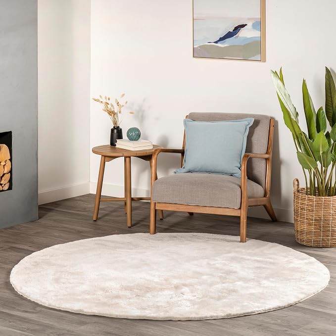 nuLOOM Loni Off White Solid Washable Area Rug, 6' Round