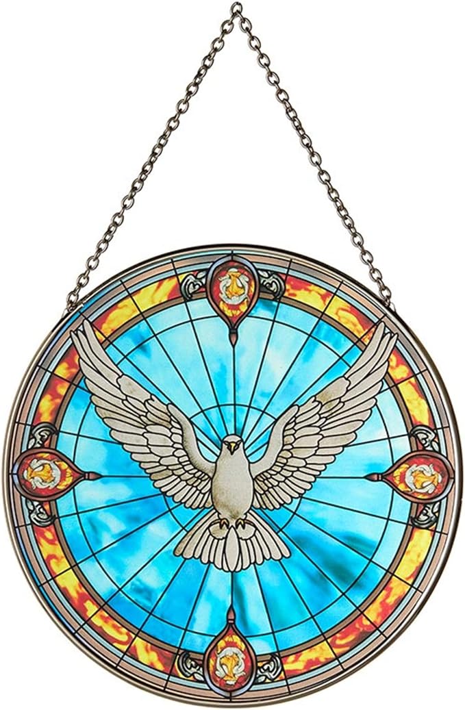 Christian Brands Catholic Inspirational Décor - Stained Glass Window Hanging for Home or Church, 6" Dia, Holy Spirit
