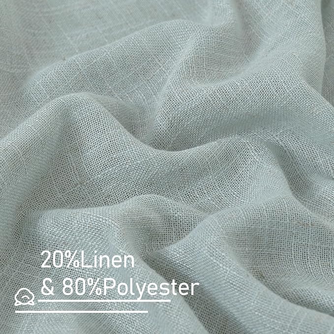 LAMIT Semi Sheer Linen Curtains 36 Inch Length 2 Panels, Light Filtering Panels Back Tab and Rod Pocket Neutral Drapes for Bathroom/Kitchen/Loft Room, Greyish Blue, 25 x 36 Inch