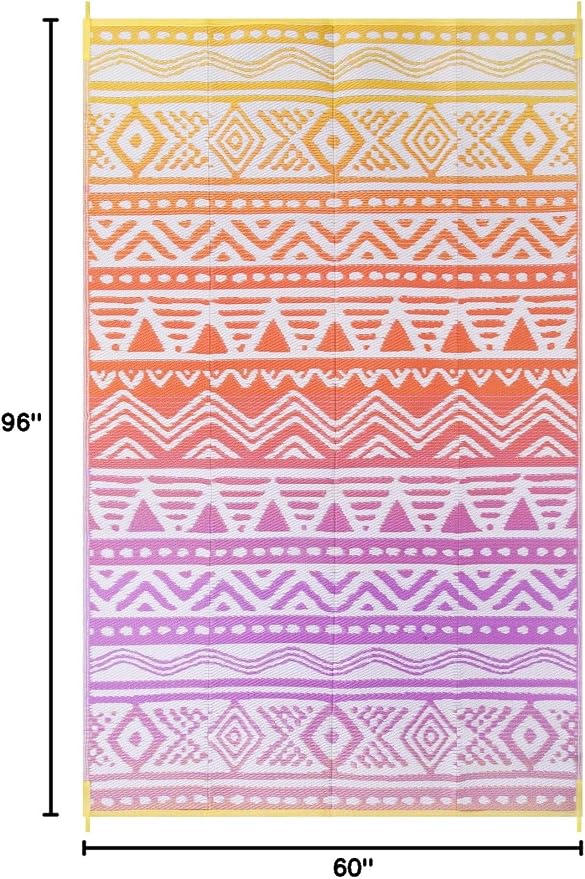 Lahome Outdoor Rug Waterproof, 5x8ft Reversible Outdoor Plastic Straw Rug for Camping, RV Patio Rugs Outside Carpet for Porch Deck Backyard Balcony Picnic(Orange/Purple,5'x 8')