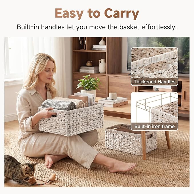 StorageWorks Large Wicker Baskets for Storage,White Wicker Baskets,2-Pack | Water Hyacinth Storage Baskets for Organizing,Wicker Storage Baskets for Shelves,Pantry Organizers and Storage,Woven Baskets