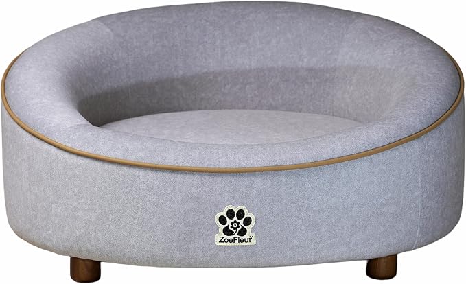 Human & Pet Shared Round Dog Bed, High Resilience Foam with Solid Pine Leg Frame, Indoor Pet Furniture(Light Grey)
