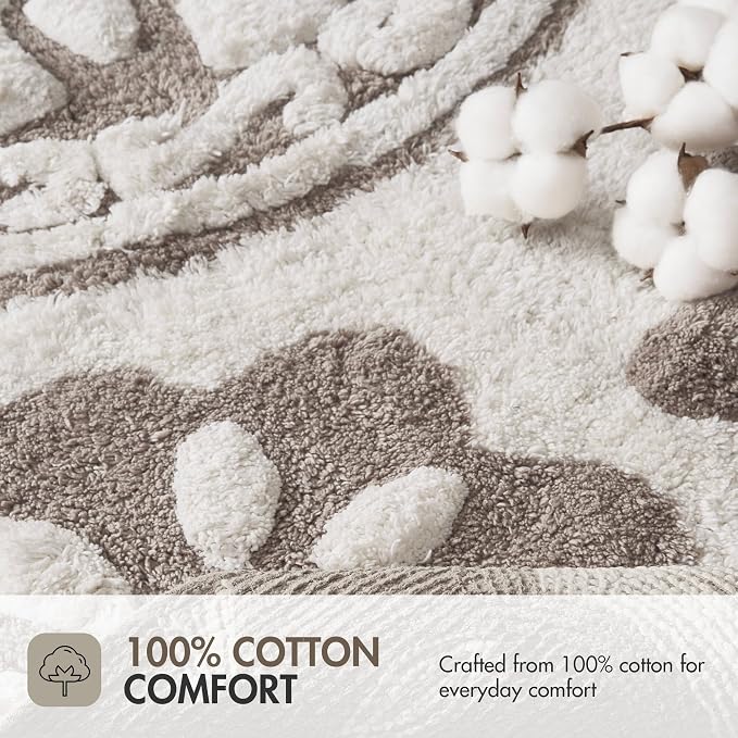Madison Park Casablanca Tufted Cotton Bath Rug Non-Slip, Round 25", Taupe | Luxurious Plush Bath Mat, Quick Dry, Soft, Machine Washable, Floral Pattern, Absorbent, Plush, OEKO-TEX, for Bathroom