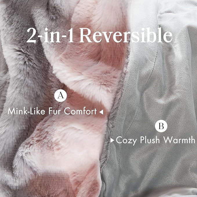 Madison Park Zuri Ultra Soft Faux Fur Twin Blanket Reversible, Blush/Grey | All Season, Ultra Soft, Breathable Fabric for Bed or Couch, Lightweight, Plush, OEKO-TEX Certified