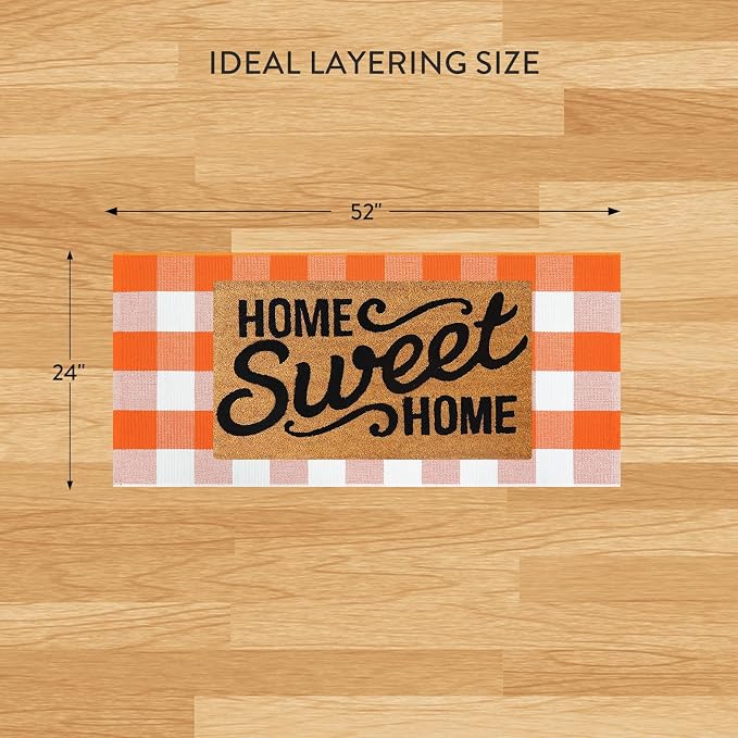 Uphome Bufflo Plaid Outdoor Rug 2'x4.3', Fall Decor Checkered Front Door Mat, Indoor Outdoor Farmhouse Porch Rug for Layered Door Mats, Washable Halloween White/Orange Runner for Patio Entryway