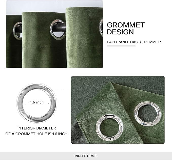 MIULEE Velvet Curtains Olive Green Extra Long Elegant Grommet Curtains Thermal Insulated Soundproof Room Darkening Curtains/Drapes for Classical Living Room Bedroom Decor 52 x 120 Inch Set of 2
