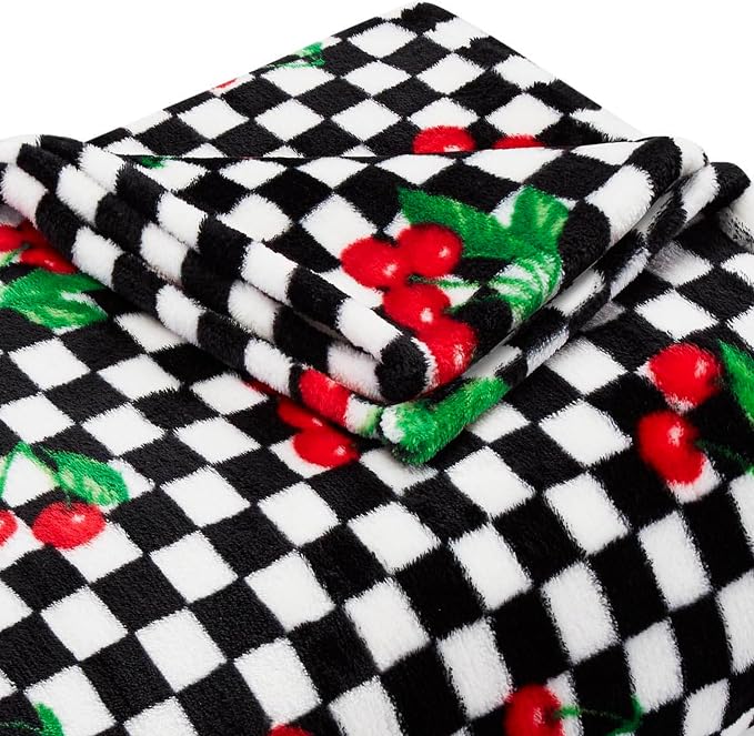Betsey Johnson - Oversized Throw Blanket 50x70, Ultra-Soft Plush Bedding for Couch or Bed, Cozy & Lightweight, Soft Blanket with Cherry Checker Print (Red)