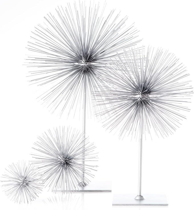 Torre & Tagus 7” Spike Silver Sphere Decor (Steel Metal Ball Decor) Handmade Starburst Table Decoration, Geometric Decorative Objects for Shelves, Mid-Century Modern Sputnik Home Table Accent