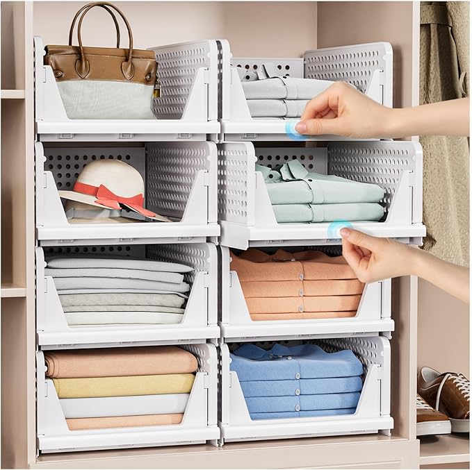 caktraie 5 Pack Stackable Closet Storage Basket - Stackable Storage Bins | Multifunctional & Foldable Closet Organizer Waterproof, Wardrobe Cupboard Space-Saving Storage Drawer Organizer