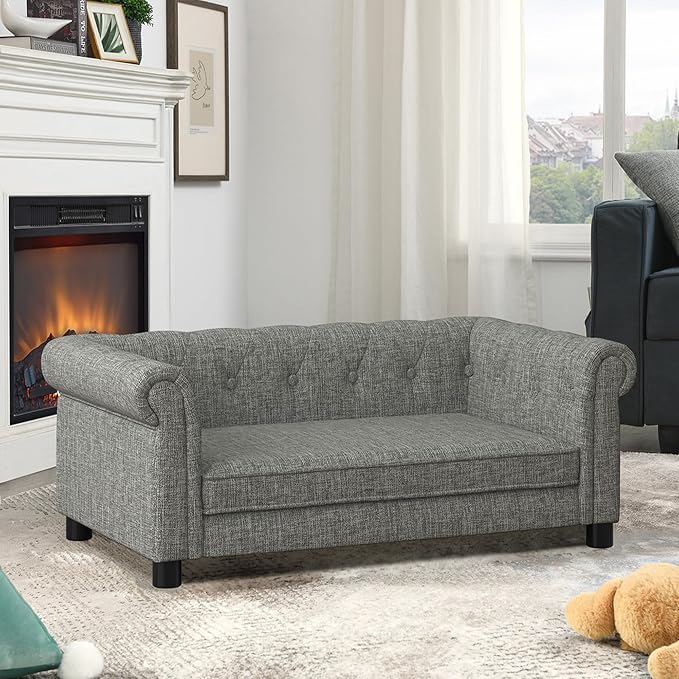 Dog Sofa Couch for Small to Medium Dogs, Memory Foam Dog Couch with Washable Fabric, Removable Cushion, Sofa Bed for Medium Dogs, Light Gray