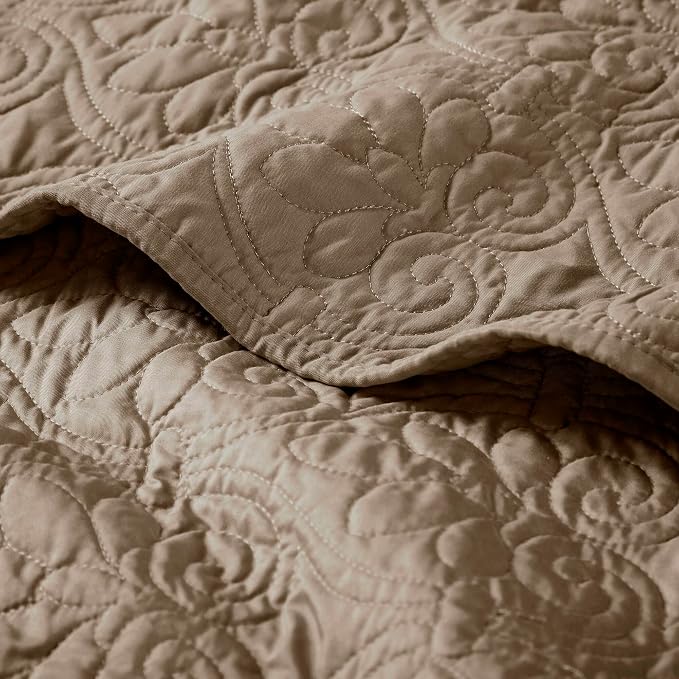 Madison Park Damask Quilting Design Throw Blanket, 60"x70" | Summer, Reversible, Oversized Throw for Living Room Couch, Sofa, Bed, Soft Pre-washed Microfiber, Cotton Filled Spread, Khaki