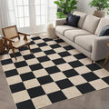 GarveeHome Easy Jute Area Rugs 6x9 for Living Room Non-Slip Backing Checkered Rugs Machine Washable Modern Indoor Outdoor Carpets for Dining Room Nursery Patio Bedroom Backyard Camping Black