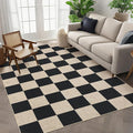 GarveeHome Checkered Easy Jute 3x5 Entryway Rug Machine Washable Outdoor Patio Rug Non-Slip Backing Checkerboard Black Indoor Outdoor Carpet for Hallway Bathroom Kitchen Bedroom