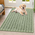 Smiry Dog Door Mat for Muddy Paws 40x32, Absorbent Dirt Trapper, Non-Slip Washable Chenille Entryway Rug for Inside Floor, Sage Green, Layered Pattern