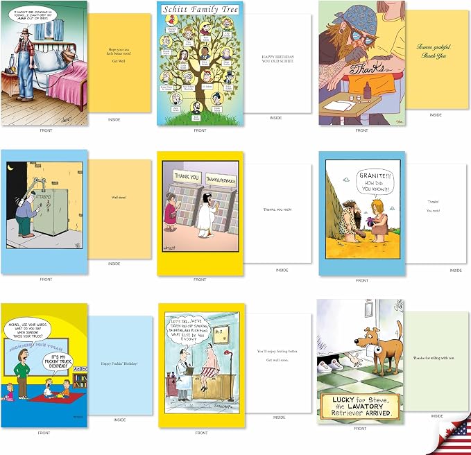 NobleWorks - 36 Assorted Funny Mixed Occasions Cards Box with Envelopes (36 Designs, 1 Each) Naughty Adult Humor Variety Pack for Men and Women - Favorite Toons Collection AC6740XXG-B1x36