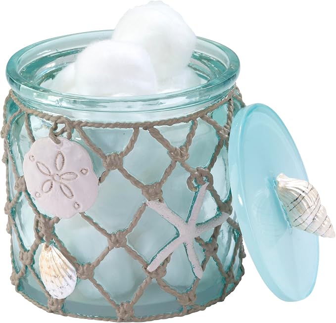 Avanti Linens - Covered Jar, Resin Countertop Organizer, Beach Inspired Bathroom Accessories (Seaglass Collection)