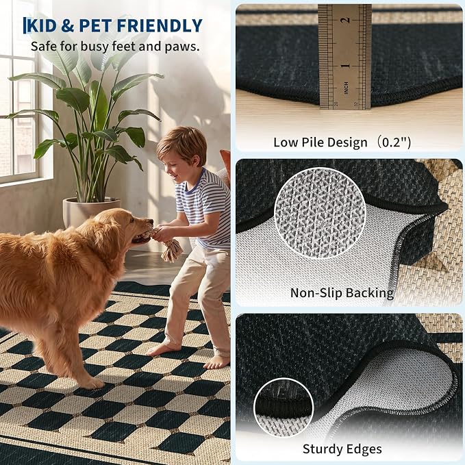 Garvee Easy Jute Scalloped Runner Rug, 2x6 Washable Rugs Runner for Hallway Non-Slip Boho Farmhouse Long Kitchen Rug, Modern Checkered Indoor Outdoor Carpet for Porch Laundry Entryway 2'x6'