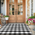 KIMODE Spring Buffalo Plaid Rug 4'x6' Black and White Checkered Rug Farmhouse Cotton Hand-Woven Patio Rug Indoor Outdoor Area Rug Washable Floor Carpet for Front Door Front Porch Living Room