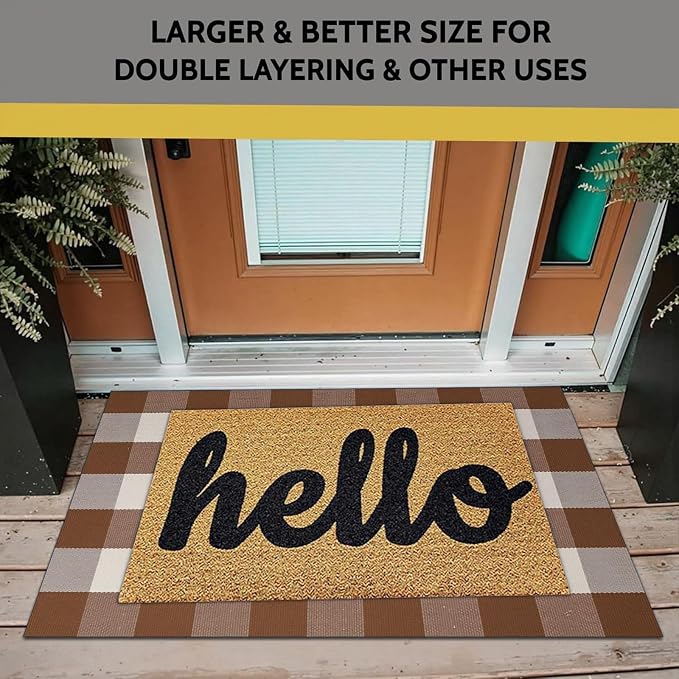 Buffalo Plaid Outdoor Rug 27.5" x 43" Coffee and White Checkered Area Rug Washable Fall Doormats Indoor Outdoor Rugs for Layered Front Door Mats, Porch, Entryway, Kitchen, Farmhouse