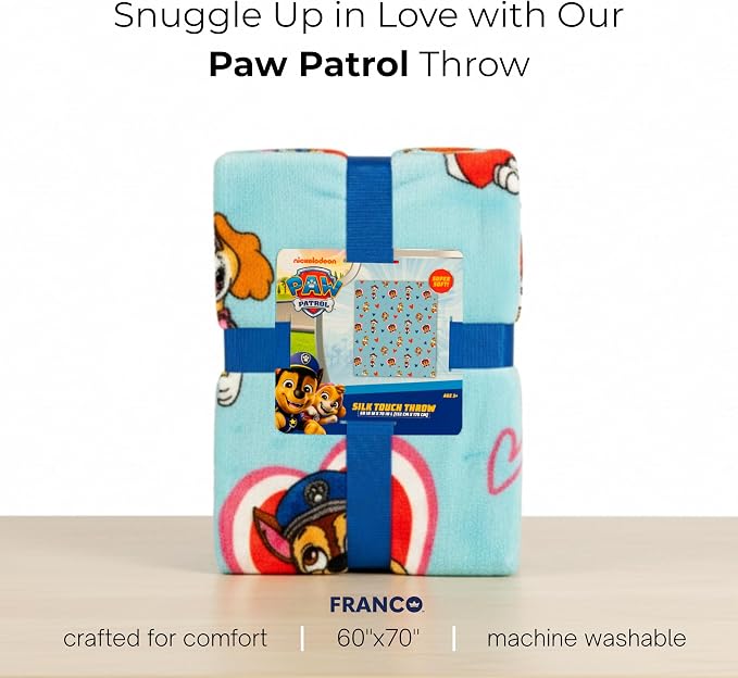 Paw Patrol Bedding Super Soft Plush Cozy Throw, 60 in x 70 in, (Officially Licensed Product) by Franco Collectibles