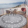 Pauwer Outdoor Rug 8ft, Waterproof Plastic Straw Camping Rug, Floral Grey | Reversible Patio Rug, UV Resistant Indoor Outdoor RV Mat Carpet For Deck, Camper, Porch, Balcony, Backyard, Picnic, Foldable